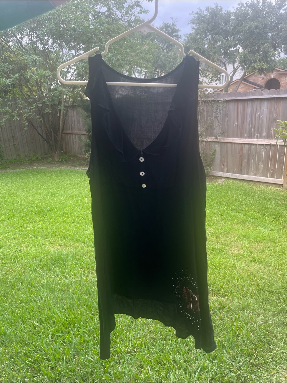 Black Sleeveless Ruffle V-Neck Women's Top Texas A&M